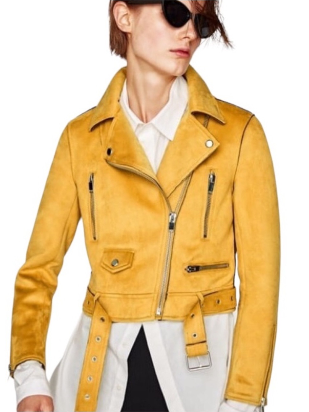 ZARA Faux Suede Yellow Biker Jacket